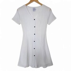 Polly White Dress‎ Size 6 Button Front Short Sleeve Tie Back